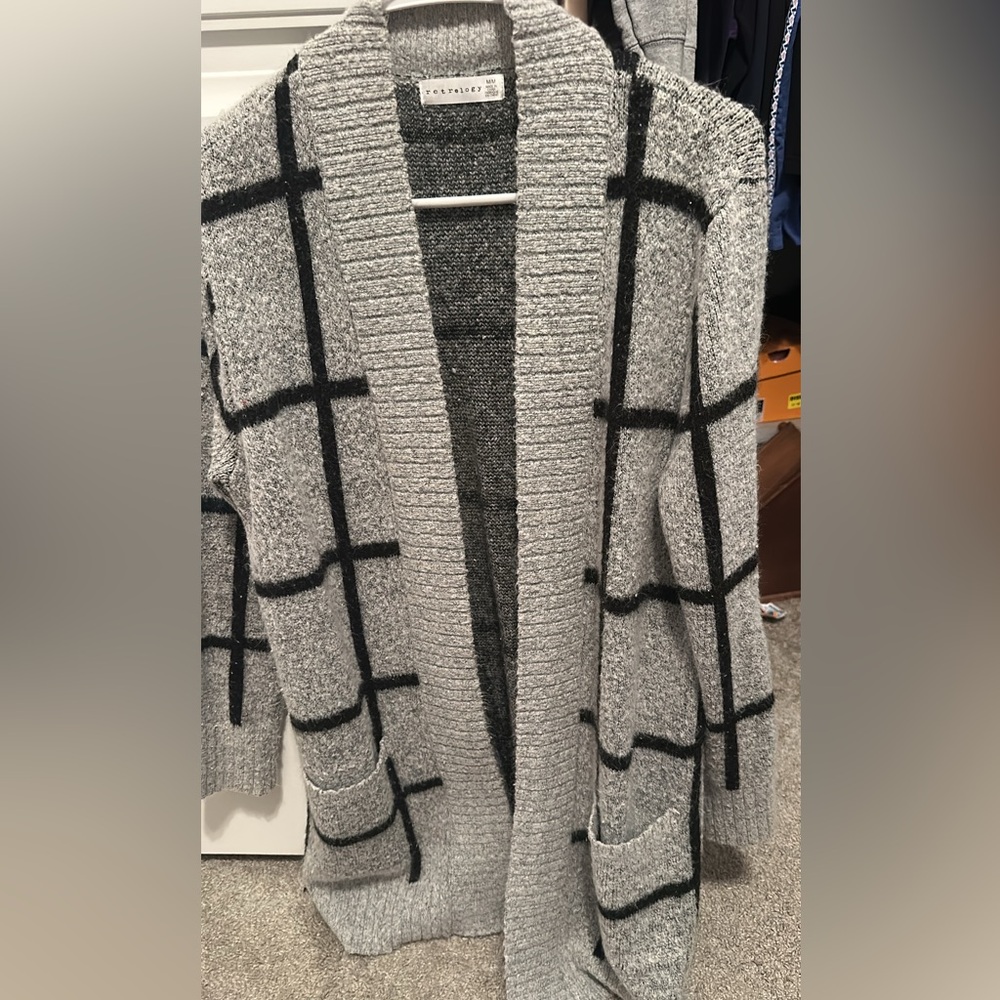 Gray and Black Checkered Cardigan